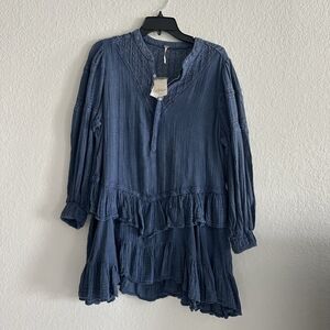 Blue Ruffled Long Sleeve Dress